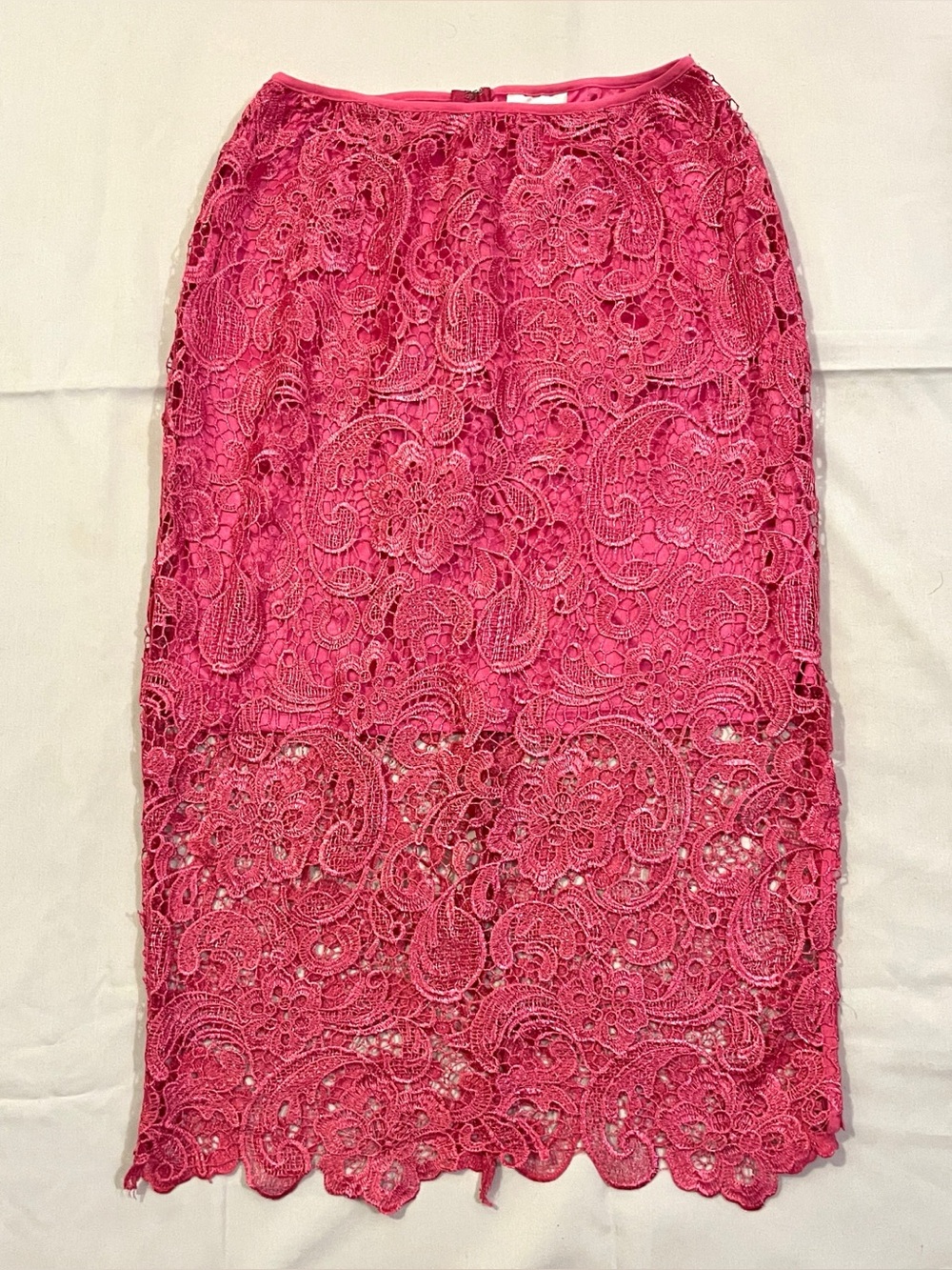 Bisou Bisou Hot Pink Fuchsia Floral Lace Pencil Skirt - Size S